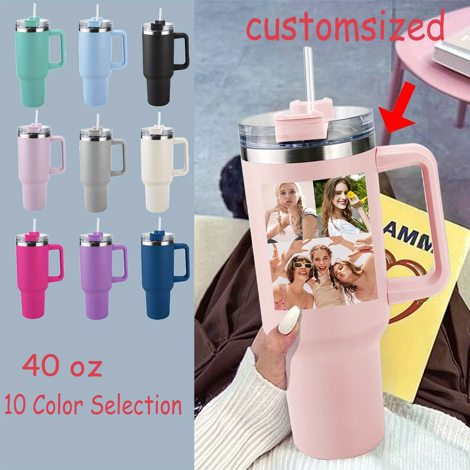 Sports Water Bottle Insulated - 40oz custom large-capacity water cup seamless
