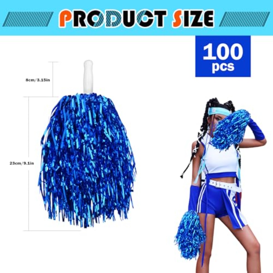 100pcs Blue Metallic Cheerlead - Cheerleading Pom Pom ulasan dan harga